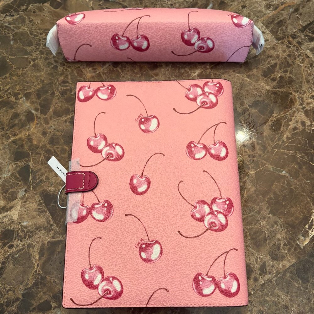 NWT Coach Notebook and Pencil Case Set in Pink Cherry Print - Picture 4 of 7
